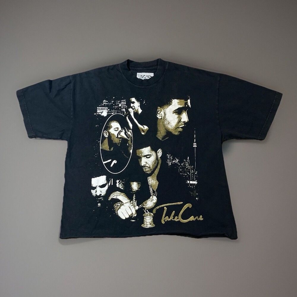 Vtg 65 Drake Take Care Rap Music Album Black Cropped Streetwear Shirt Size L